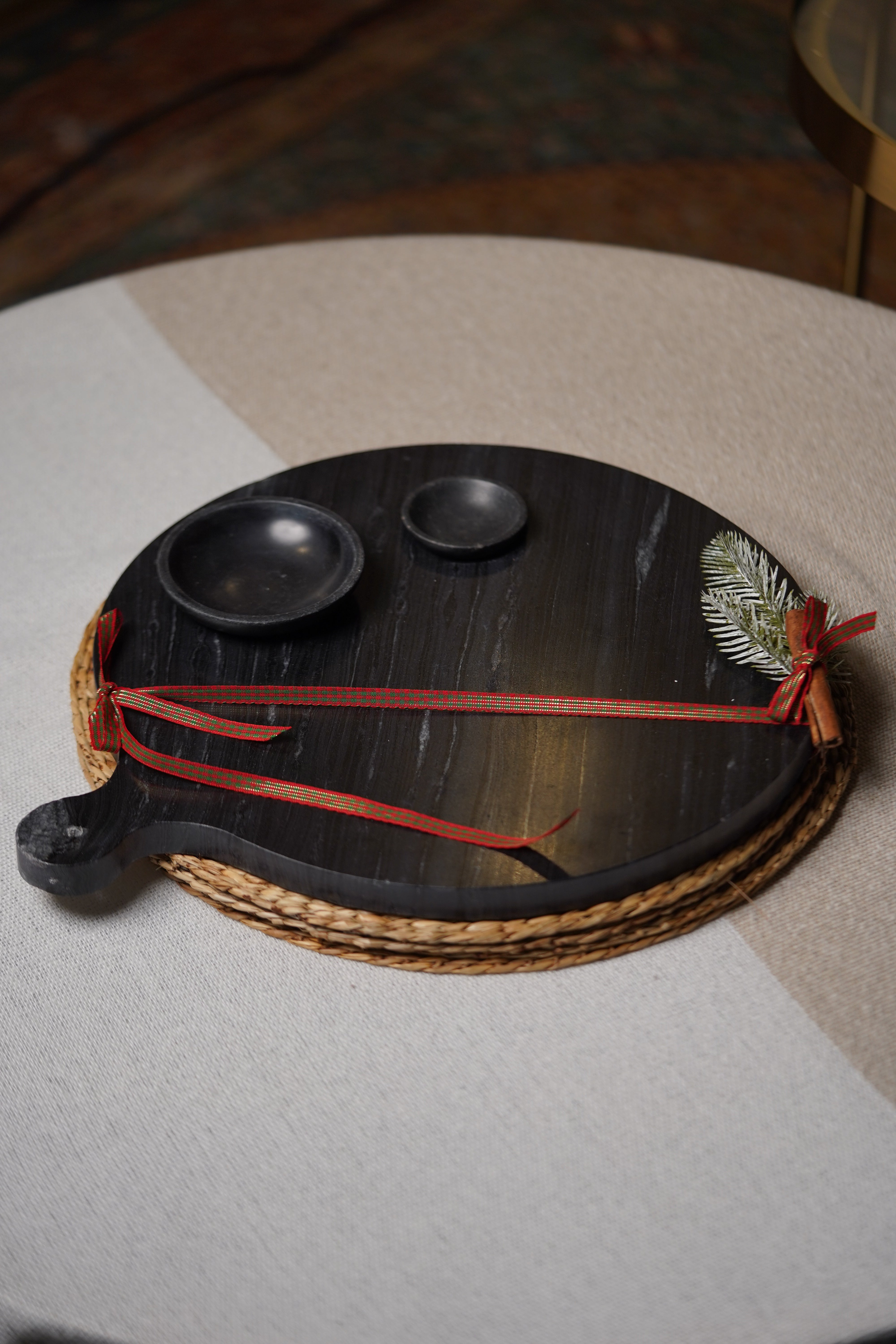 marble platter with 2 bowls